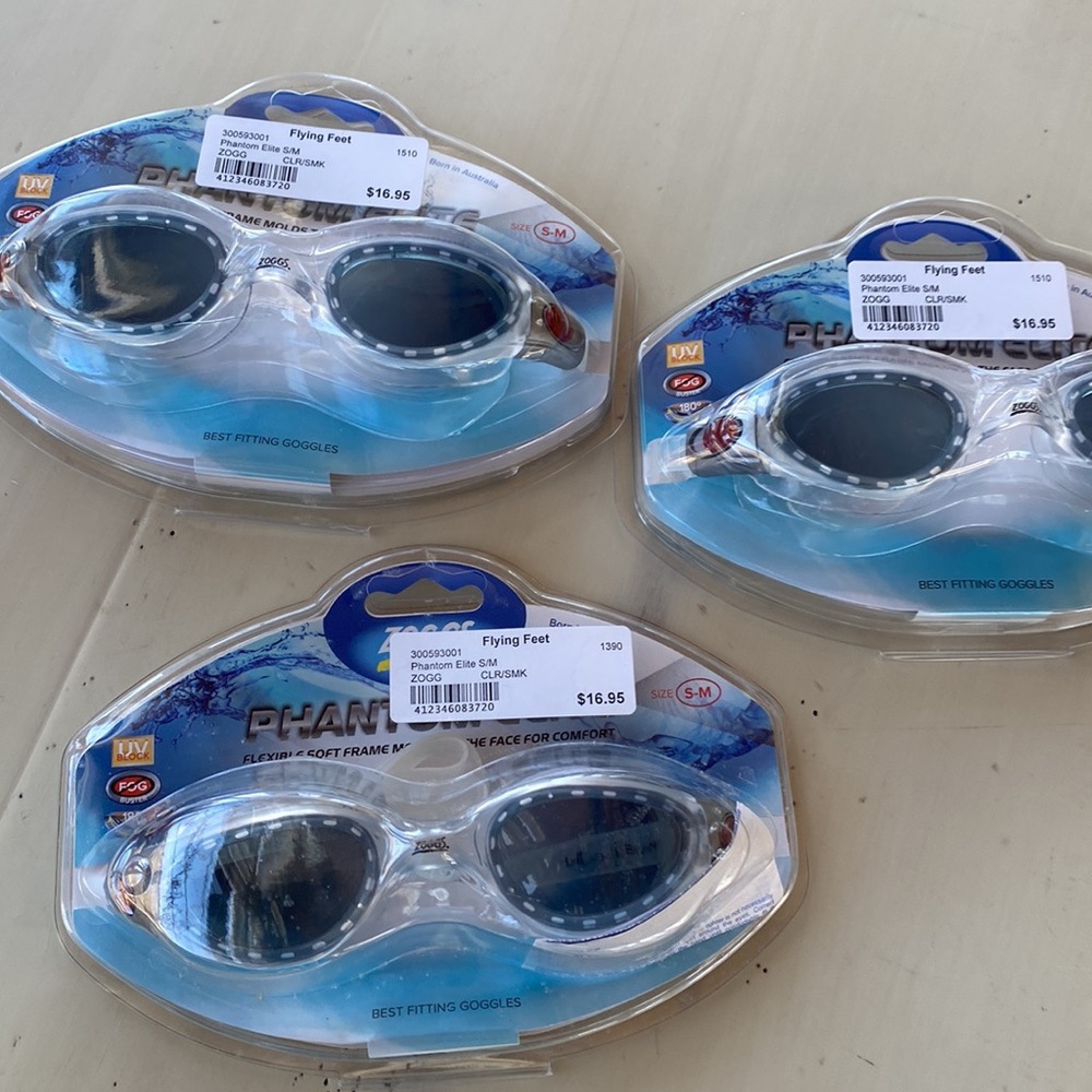 Zoggs Phantom Elite Swim Googles Sz S-M Color Clear/Smoke Bundle of 3 - Picture 2 of 4